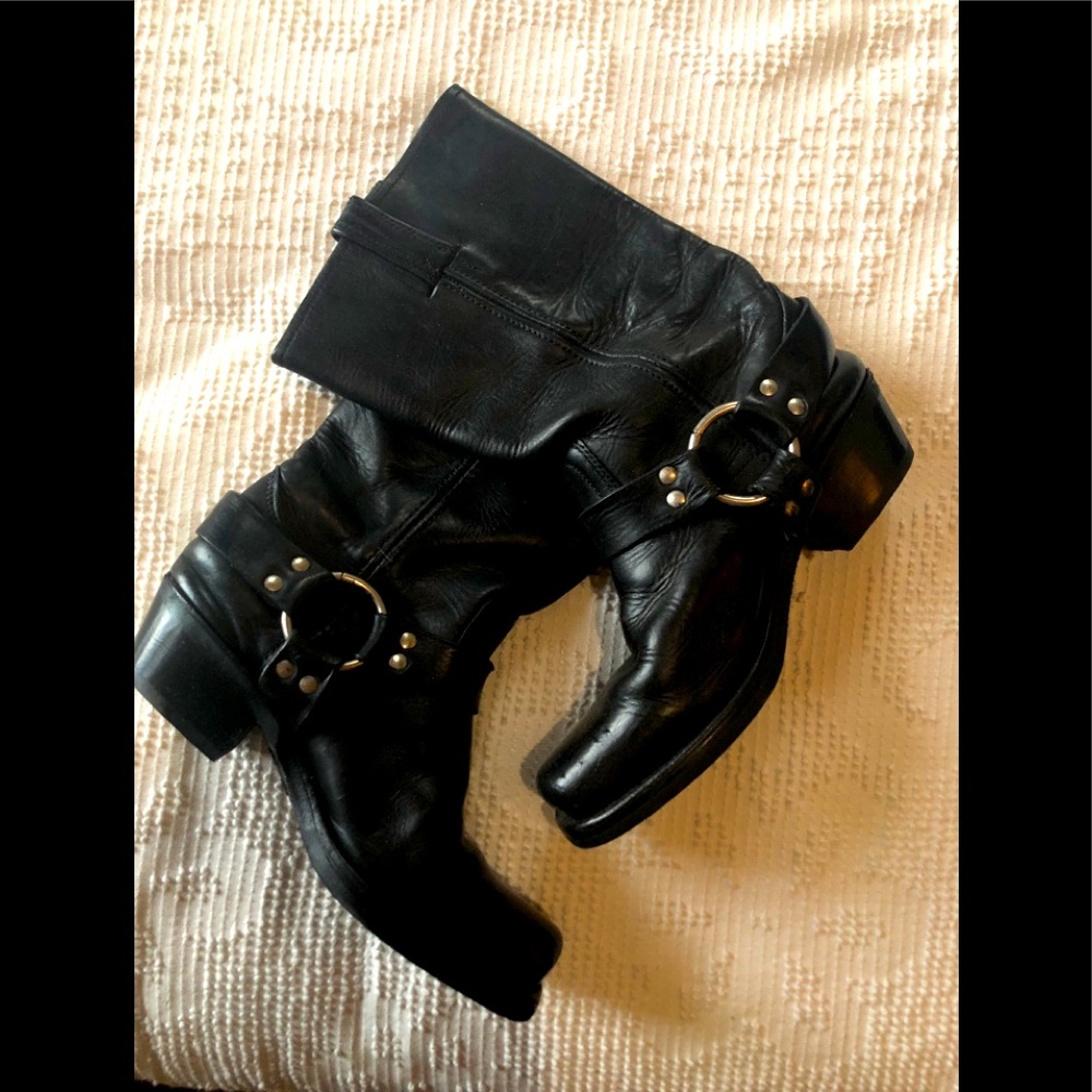 Leather Frye Moto Boots, Black Size 7